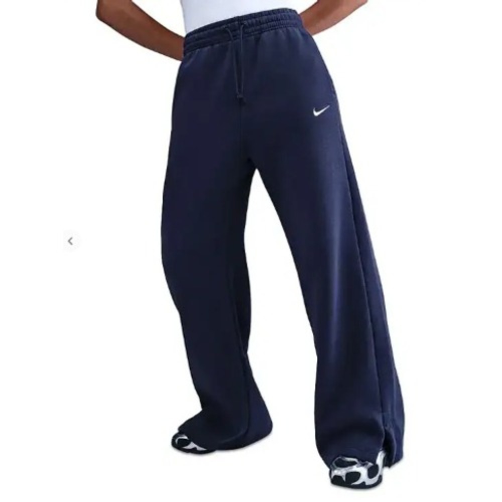 Nike Womens High Rise Wide Leg Sweatpants Blue Fleece Standard Fit Large NWT